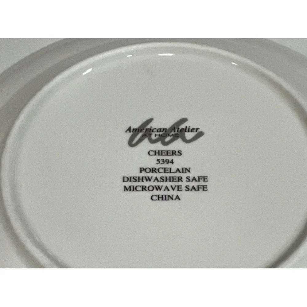 New W/Box American Atelier Canape Appetizer Plates Set of 4 Martini Cheers 6.5